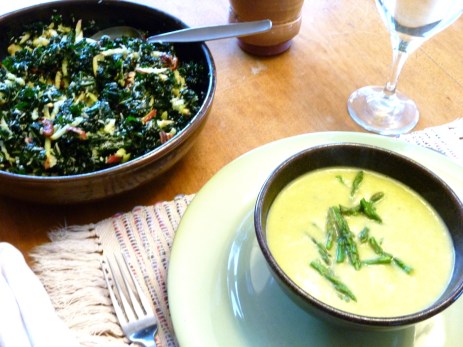 Asparagus soup and kale salad